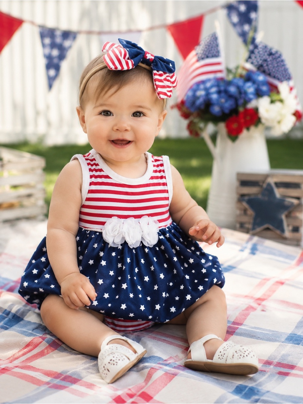 Little Me 4th of July Baby Girl Patriotic Bubble Dress Romper 9M